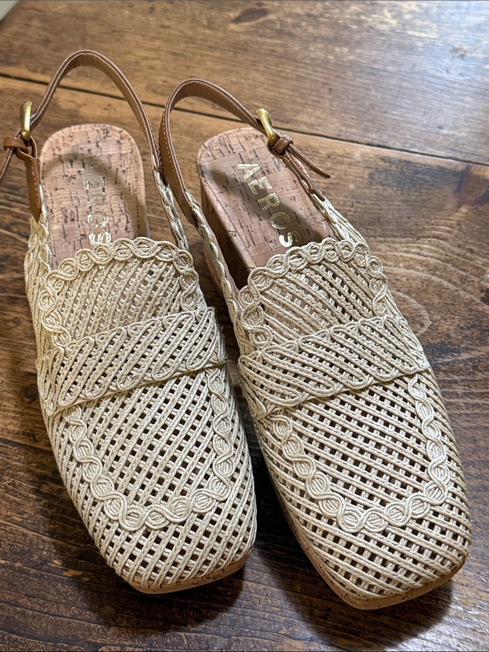 AEROSOLES Cream Braided Woven Slingback Mules